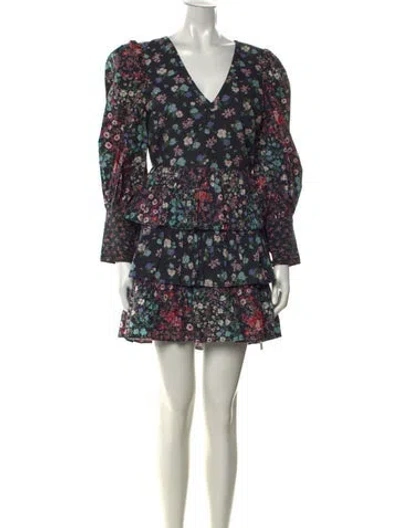 Pre-owned Loveshackfancy Floral Print Mini Dress In Black