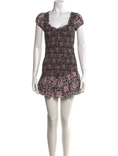 Pre-owned Loveshackfancy Floral Print Mini Dress In Black