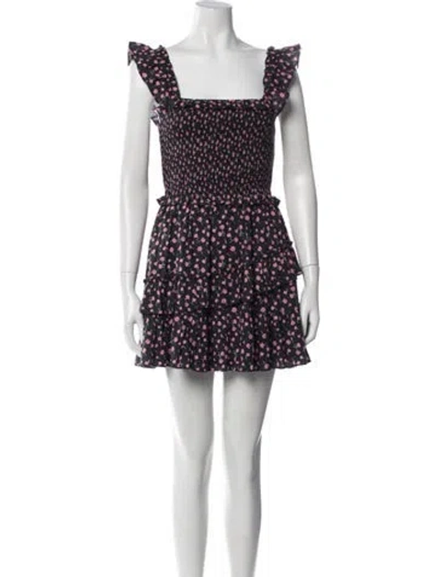 Pre-owned Loveshackfancy Floral Print Mini Dress In Black