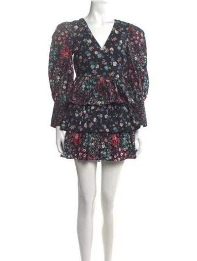 Pre-owned Loveshackfancy Floral Print Mini Dress In Black