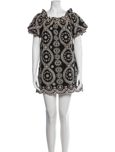 Pre-owned Loveshackfancy Floral Print Mini Dress In Black