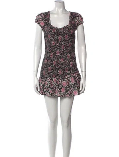 Pre-owned Loveshackfancy Floral Print Mini Dress In Black