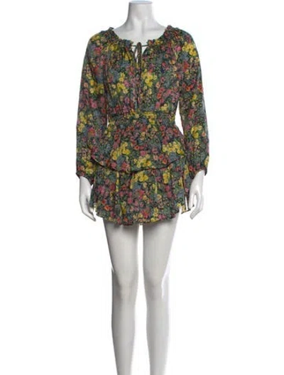 Pre-owned Loveshackfancy Floral Print Mini Dress In Black
