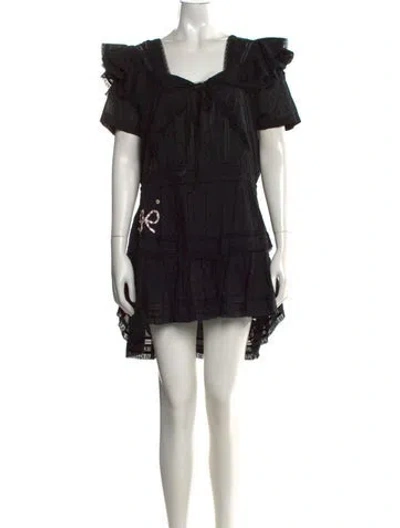 Pre-owned Loveshackfancy Floral Print Mini Dress In Black
