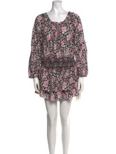 Pre-owned Loveshackfancy Floral Print Mini Dress In Black