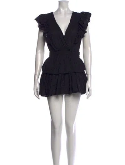 Pre-owned Loveshackfancy Floral Print Mini Dress In Black
