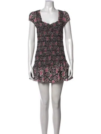 Pre-owned Loveshackfancy Floral Print Mini Dress In Black