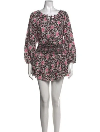 Pre-owned Loveshackfancy Floral Print Mini Dress In Black