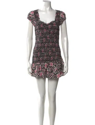 Pre-owned Loveshackfancy Floral Print Mini Dress In Black