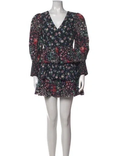 Pre-owned Loveshackfancy Floral Print Mini Dress In Black
