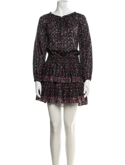 Pre-owned Loveshackfancy Floral Print Mini Dress In Black