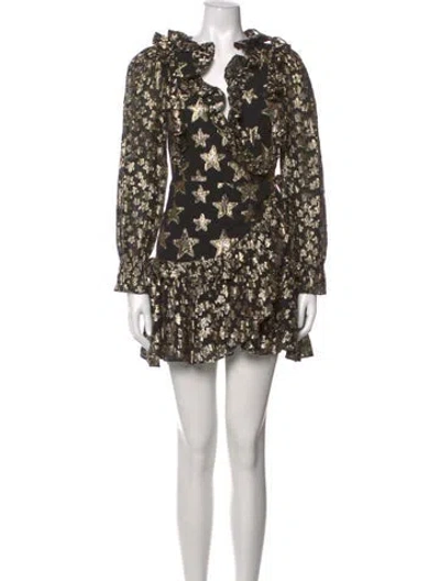 Pre-owned Loveshackfancy Floral Print Mini Dress In Black/gold