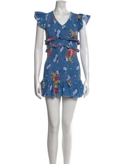 Pre-owned Loveshackfancy Floral Print Mini Dress In Blue