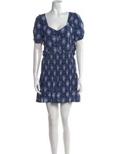 Pre-owned Loveshackfancy Floral Print Mini Dress In Blue