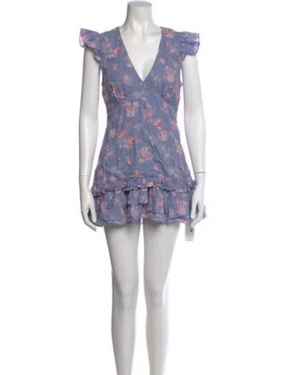 Pre-owned Loveshackfancy Floral Print Mini Dress In Blue