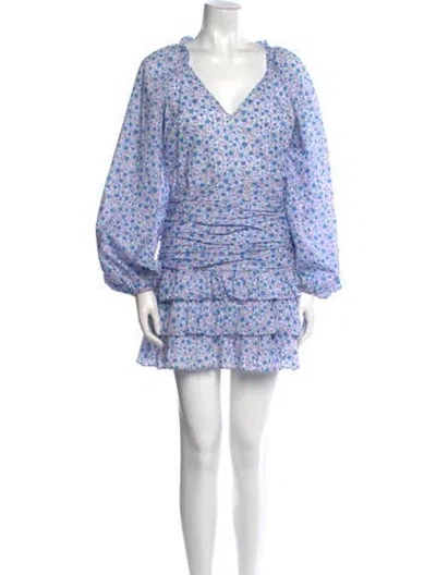 Pre-owned Loveshackfancy Floral Print Mini Dress In Blue