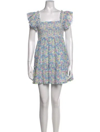 Pre-owned Loveshackfancy Floral Print Mini Dress In Blue