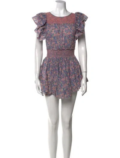 Pre-owned Loveshackfancy Floral Print Mini Dress In Blue