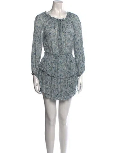 Pre-owned Loveshackfancy Floral Print Mini Dress In Blue