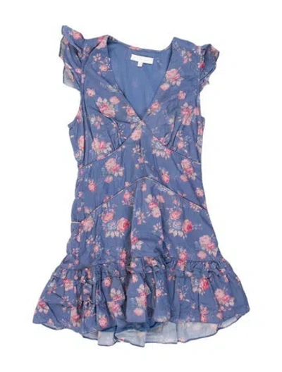 Pre-owned Loveshackfancy Floral Print Mini Dress In Blue