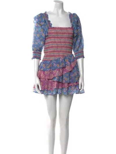 Pre-owned Loveshackfancy Floral Print Mini Dress In Blue