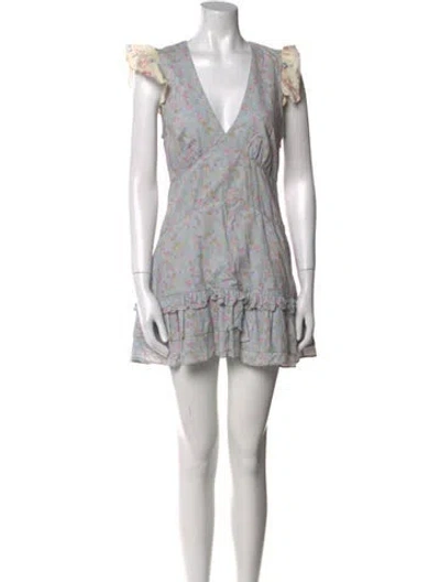 Pre-owned Loveshackfancy Floral Print Mini Dress In Blue
