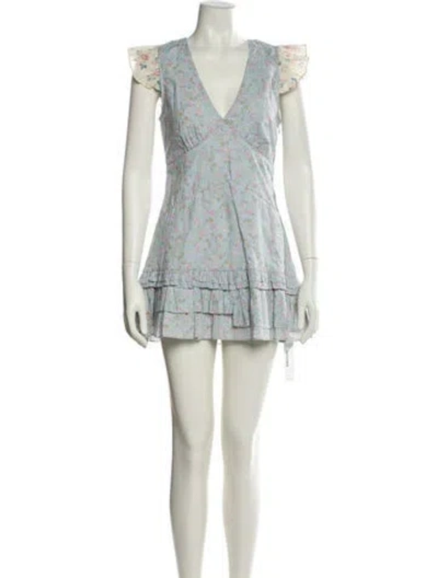 Pre-owned Loveshackfancy Floral Print Mini Dress In Blue