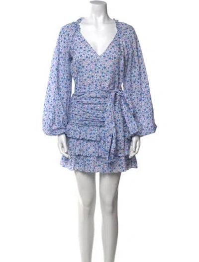 Pre-owned Loveshackfancy Floral Print Mini Dress In Blue