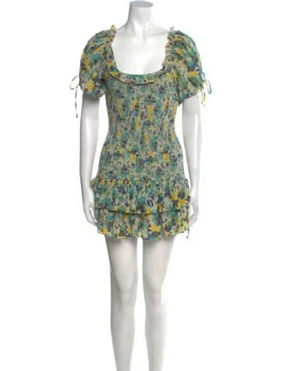 Pre-owned Loveshackfancy Floral Print Mini Dress In Blue