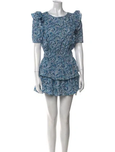 Pre-owned Loveshackfancy Floral Print Mini Dress In Blue