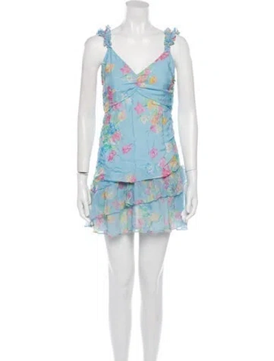 Pre-owned Loveshackfancy Floral Print Mini Dress In Blue