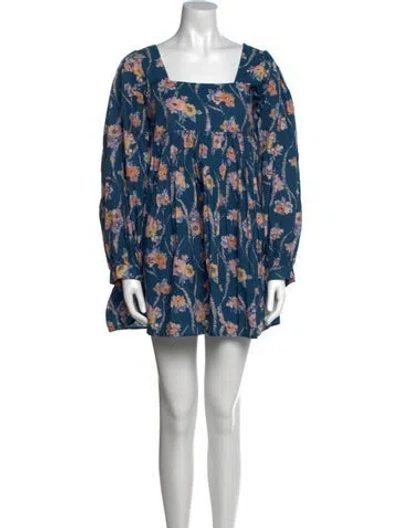 Pre-owned Loveshackfancy Floral Print Mini Dress In Blue