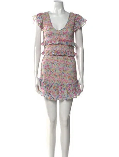 Pre-owned Loveshackfancy Floral Print Mini Dress In Blue