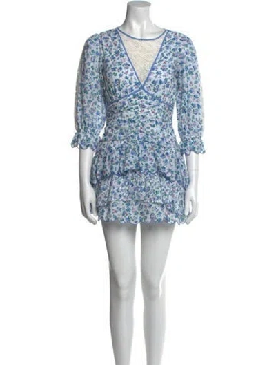 Pre-owned Loveshackfancy Floral Print Mini Dress In Blue