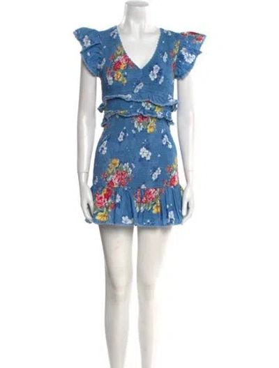 Pre-owned Loveshackfancy Floral Print Mini Dress In Blue