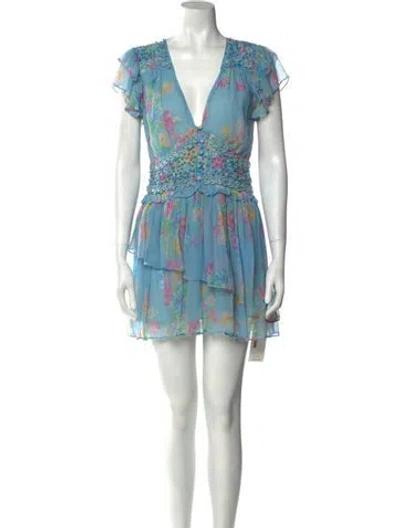 Pre-owned Loveshackfancy Floral Print Mini Dress In Blue