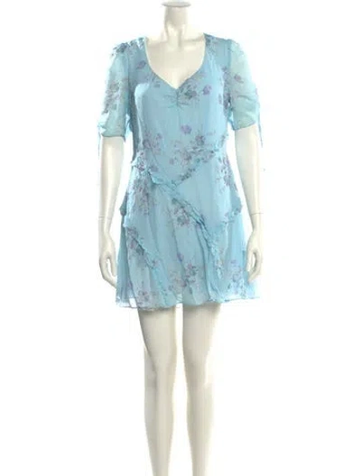 Pre-owned Loveshackfancy Floral Print Mini Dress In Blue