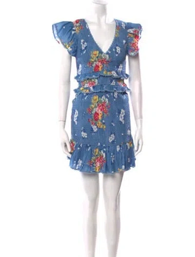 Pre-owned Loveshackfancy Floral Print Mini Dress In Blue