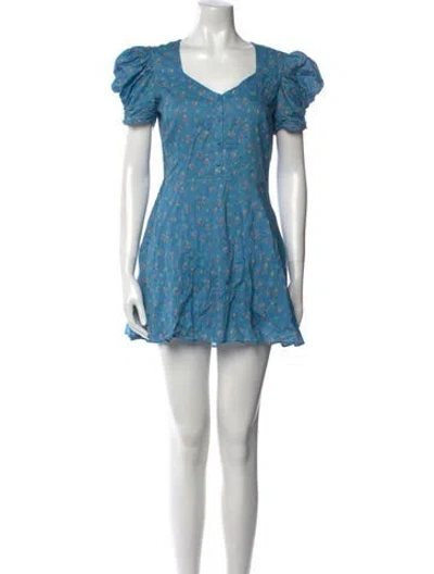 Pre-owned Loveshackfancy Floral Print Mini Dress In Blue