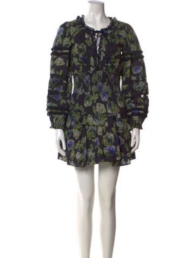 Pre-owned Loveshackfancy Floral Print Mini Dress In Blue