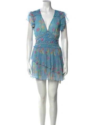 Pre-owned Loveshackfancy Floral Print Mini Dress In Blue