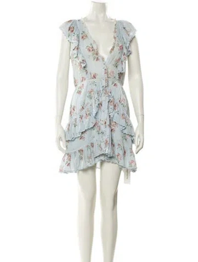 Pre-owned Loveshackfancy Floral Print Mini Dress In Blue