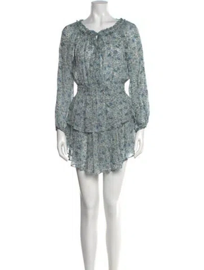 Pre-owned Loveshackfancy Floral Print Mini Dress In Blue