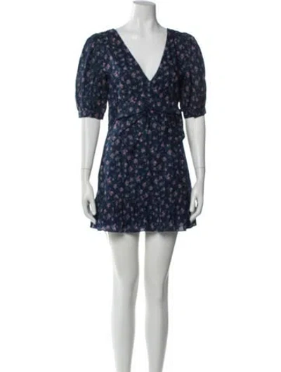 Pre-owned Loveshackfancy Floral Print Mini Dress In Blue