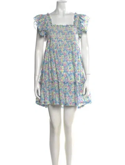 Pre-owned Loveshackfancy Floral Print Mini Dress In Blue