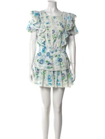 Pre-owned Loveshackfancy Floral Print Mini Dress In Blue