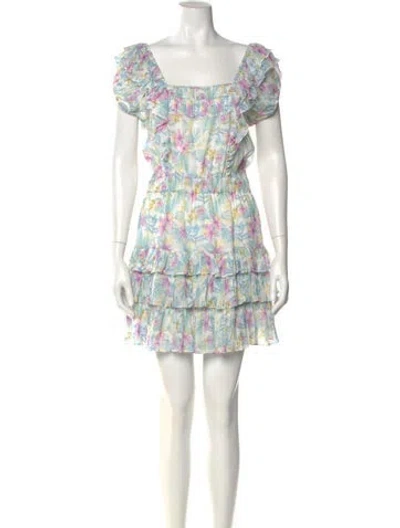 Pre-owned Loveshackfancy Floral Print Mini Dress In Blue