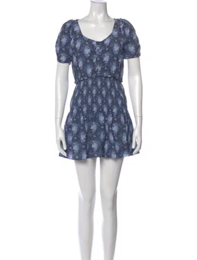 Pre-owned Loveshackfancy Floral Print Mini Dress In Blue
