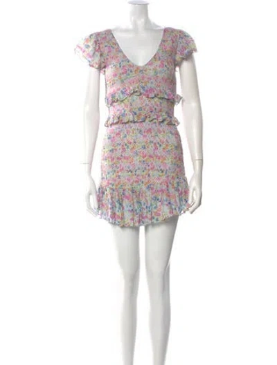 Pre-owned Loveshackfancy Floral Print Mini Dress In Blue