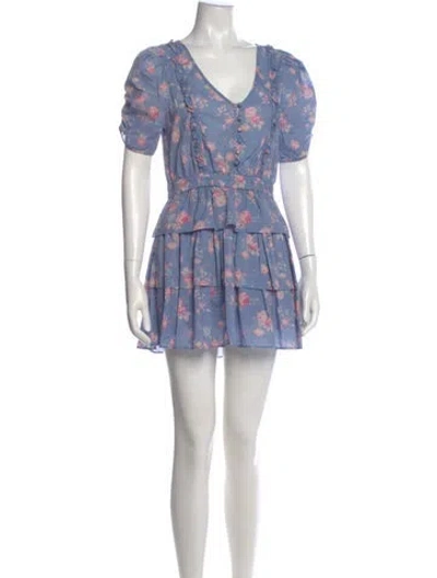 Pre-owned Loveshackfancy Floral Print Mini Dress In Blue